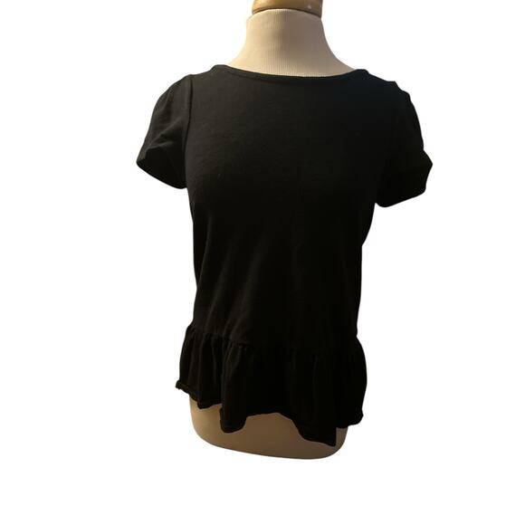 Women L Anthropologie Leifnotes Black Cap Slv Peplum Blouse Shirt Top Tee Cotton - Picture 2 of 6